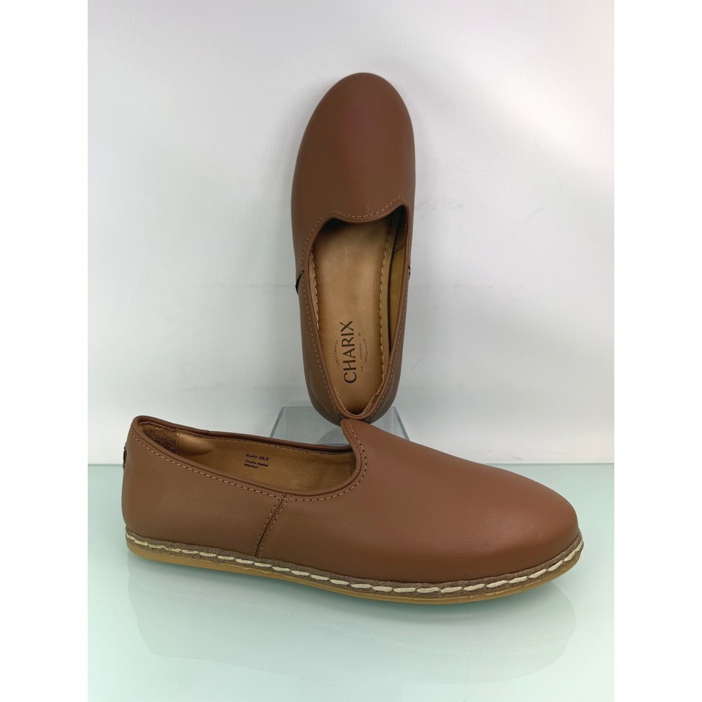 Charix Artisan Soft Loafers 39.5 Camel Brown Leather Slip On Glove Flats Minimal